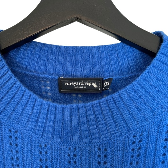 Vineyard Vines Cashmere Pointelle Puff Sleeve Sweater Cobalt Blue XS Feminine - Picture 3 of 4
